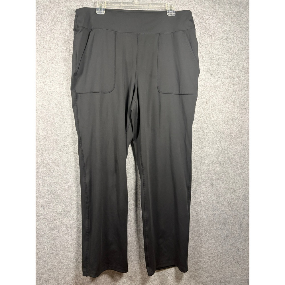 Lands End Womens Black Active Straight Leg Pants Large 14-16 Pockets Workout